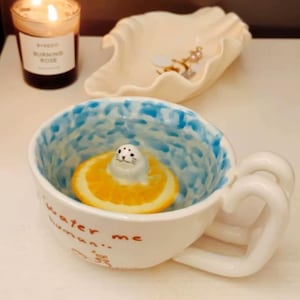 Seal Mug Peekaboo, Hidden Animal Inside Coffee Cup, 3D Swimming Seal Figurine, Handmade Ceramic Surprise Gift for Ocean Lover, Cute Pottery