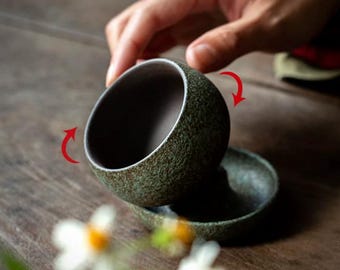 Spinning Fidget Handcrafted mug for Stress Relief, Speckled Stoneware Espresso Cup,Minimalistic Small Cup, Wabi-Sabi Pottery