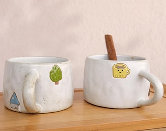 Personalized Mug with Custom Name, Handcrafted Ceramic Mug, Capybara Strawberry Peach Pottery Cup, Hand-drawn Cottagecore Style,Wedding gift