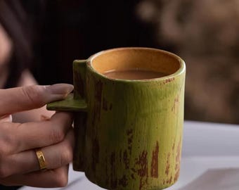 Pinch Hold Ceramic Mug Wabi Sabi, Rock Climbing Finger Strength Training Mug, Handmade Stoneware Coffee Cup