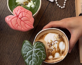 Begonia Leaf Ceramic Mug, Handmade 3D Leaf Coffee Cup, Unique Plant Mom Gift, Botanical Art Pottery, Nature Inspired Tea Cup for Gardeners