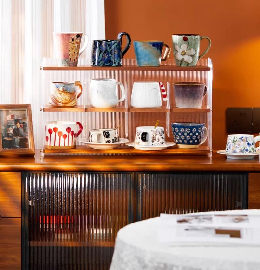 Cuboard Mug Racks Countertop Coffee Mug Rack, Acrylic and Wooden Coffee Mug Rack With ...