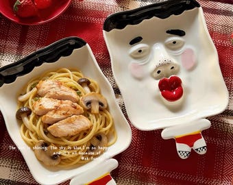 Funny Graduation Gift Ceramic Plate 3D Pouty Lip, Ugly-Cute Class of 2026 Pasta Dish, Humorous Grad Gift for Her Handmade Pottery
