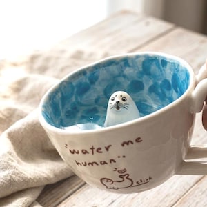 Handcrafted Ceramic Seal Mug Peekaboo Hidden Animal Inside 3D Figurine Surprise Gift for Ocean Lover