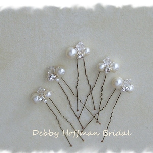 Pearl Hair Pins, Bridal Hair Pins, Swarovski Crystal Pearl Wedding Hair Pins, Rhinestone Pearl Wedding Hair Piece, Set of 3, 5, 7 No. 1010