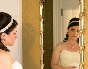 Jeweled Bridal Headband, Wedding Headband, Beaded Crystal Ribbon Headband, Rhinestone Rope Headband, Jeweled Wedding Headpiece, No. 5040HB