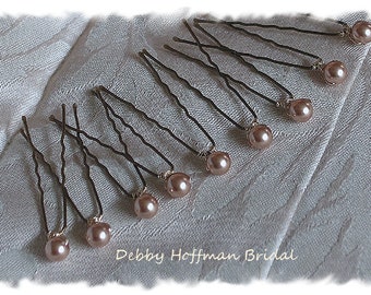 Pearl Bridal Hair Pins, Pearl Wedding Hair Pins, Rose Gold Pearl Bobby Pins, Rose Gold Pearl Hair Pins, Set of 6,9,12 Pearl Hair Accessory
