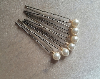 Wedding Pearl Hair Pins, Cream Ivory Pearl Bobby Pins, White Pearl Bridal Hair Pins, Rose Gold Pearl Bobby Pins, 8mm, Set of 6, 9, 12, 15