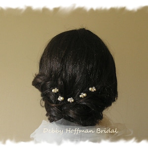 Pearl Hair Pins, Bridal Hair Pins, Swarovski Crystal Pearl Wedding Hair Pins, Rhinestone Pearl Wedding Hair Piece, Set of 3, 5, 7 No. 1010 image 4
