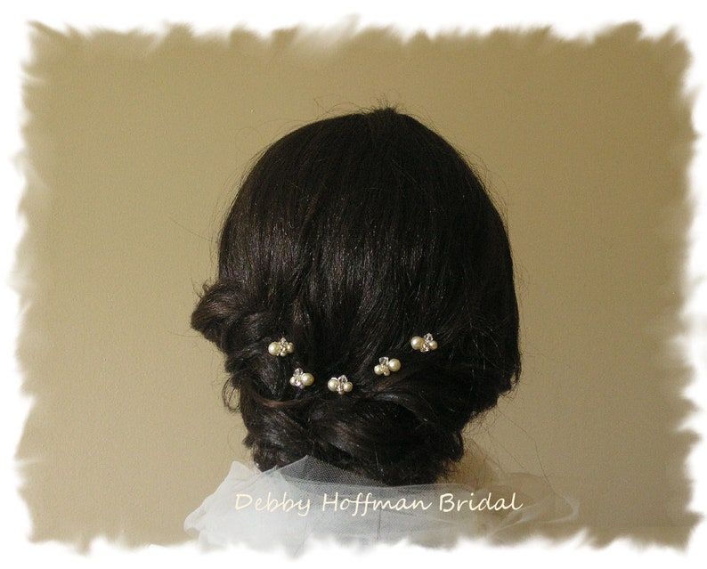 Pearl Hair Pins, Bridal Hair Pins, Swarovski Crystal Pearl Wedding Hair Pins, Rhinestone Pearl Wedding Hair Piece, Set of 3, 5, 7 No. 1010 image 4