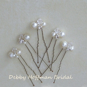 Bridal Hair Pins, Wedding Hair Pins, Pearl Hair PIns, Swarovski Crystal Pearl Hair Pins, Rhinestone Pearl Hair Piece, Set 3, 5, 7, 9 No 1010