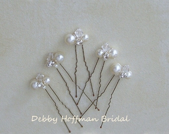 Bridal Hair Pins, Pearl Hair PIns, Wedding Hair Pins, Swarovski Crystal Pearl Hair Pins, Rhinestone Pearl Hair Piece, Set 3, 5, 7 No. 1010