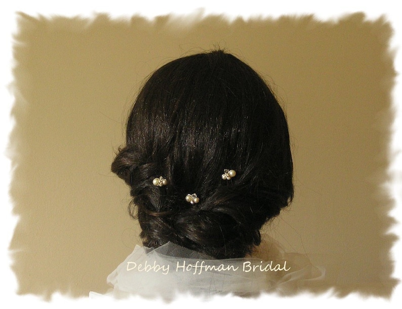 Pearl Hair Pins, Bridal Hair Pins, Swarovski Crystal Pearl Wedding Hair Pins, Rhinestone Pearl Wedding Hair Piece, Set of 3, 5, 7 No. 1010 image 7