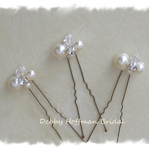 Pearl Hair Pins, Bridal Hair Pins, Swarovski Crystal Pearl Wedding Hair Pins, Rhinestone Pearl Wedding Hair Piece, Set of 3, 5, 7 No. 1010 image 6