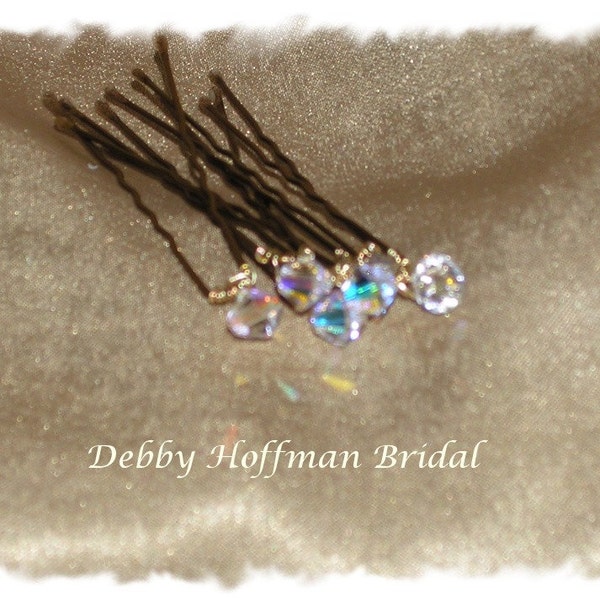 Bridal Hair Pins, Swarovski Crystal Wedding Hair Pins, Bobby Pins, Set of 9 Crystal AB Bobby Pins, Wedding Accessories, Hair Jewelry