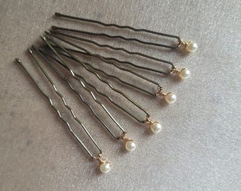 Wedding Pearl Hair Pins, Pearl Bridal Hair Pins, Ivory, White, Rose Gold Pearl Bobby Pins, Bride Hair Accessory, 4mm, Set of 6, 9, 12, 15