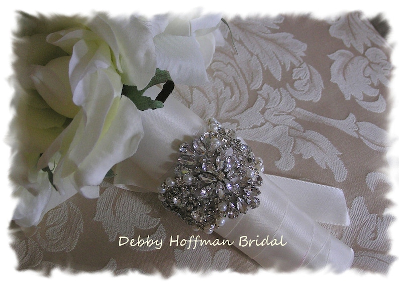Rhinestone Crystal Pearl Bridal Bouquet Wrap, Jeweled Bouquet Cu