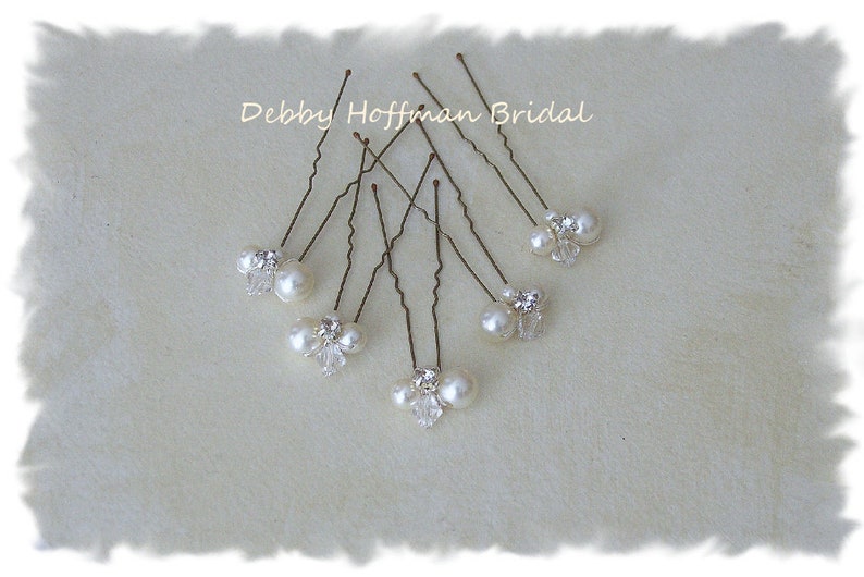 Pearl Hair Pins, Bridal Hair Pins, Swarovski Crystal Pearl Wedding Hair Pins, Rhinestone Pearl Wedding Hair Piece, Set of 3, 5, 7 No. 1010 image 3