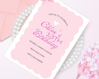 Pink Bow 13th Birthday Invitation: Coquette Style (Digital Invite Template)