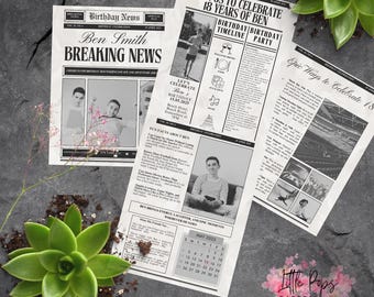 Benutzerdefinierte Geburtstags-Zeitungsvorlage: Bearbeitbare Canva-Startseite (Digitaler Download)