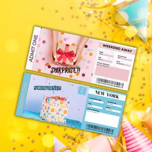 Surprise Birthday Trip Ticket for Her | Editable Canva Travel Voucher | Printable Weekend Getaway Gift | Digital Download