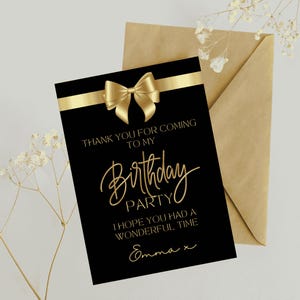Gold Bow Thank You Card | Birthday celebration | Digital Editable Template | Canva Invite
