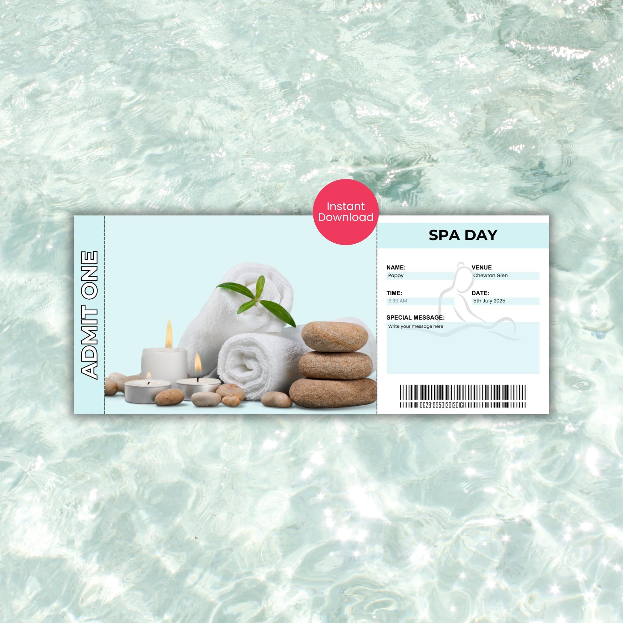 Spa Day Birthday Gift Ticket: Editable Canva Voucher (digital Download ...