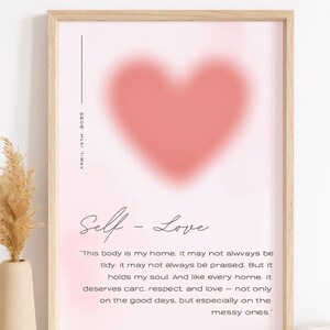 Self Love Art Print: Blush Pink Heart, Body Positive Decor (Digital Download)