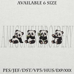 Lindo diseño de bordado de panda, archivo de puntada de panda comiendo bambú, patrón de bordado de oso de dibujos animados