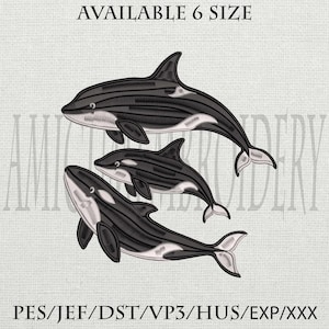 Orca Family Embroidery Design, Killer Whale Trio Stitch File, Ocean Animal Marine Life Pattern