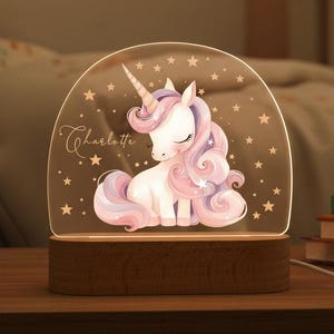 Lampada notturna personalizzata con unicorno rosa magico, lampada da compagnia personalizzata per bambini, luce notturna per la cameretta, regalo di compleanno, lampada a luce calda per bambini