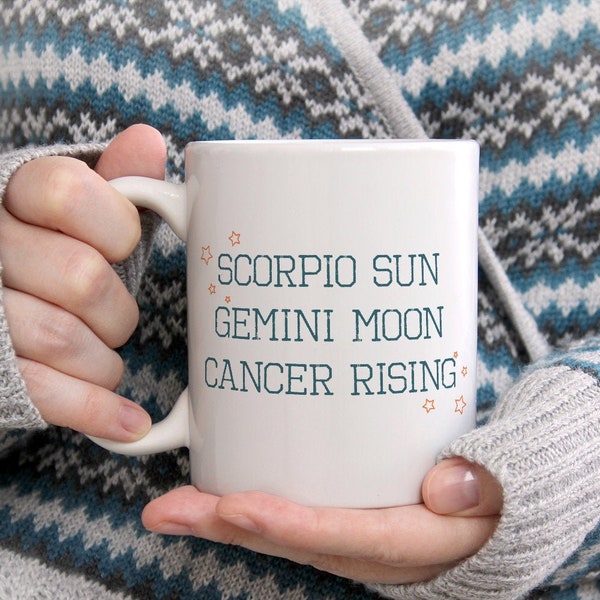 Custom Astrology Mug, Personalized Zodiac Gift, Horoscope Coffee Cup, Astrology Gift, Boho Mug, Sun, Moon Rising Sign, Birthday, Mug 11oz