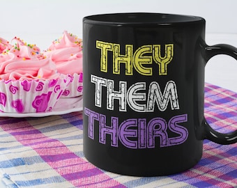 TheyThem pronoun mug Lucky Breakfast Motif.