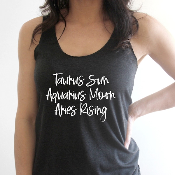 Custom Astrology Tank Top, Summer Birthday Tank, Personalized Birth Chart Gift, Sun Moon Rising Horoscope Shirt, Women's Racerback Tank Top