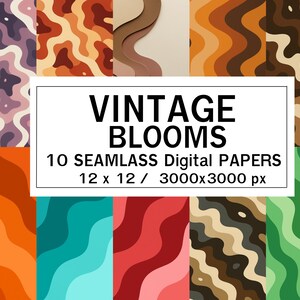 Vintage Blooms – 10 carte digitali Seamless Warm Earth / JPG 12x12” / Fuoco, Retro, Toni Naturali