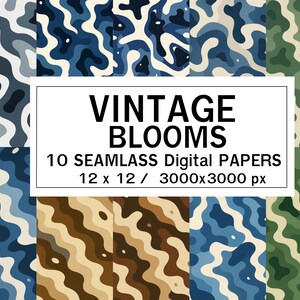 Vintage Blooms – 10 carte digitali in stile mimetico senza soluzione di continuità / Texture mimetica retrò / JPG 12x12" / 300 DPI