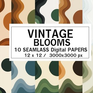 Vintage Blooms – 10 carte digitali organiche astratte senza soluzione di continuità / Toni della terra retrò / 12x12" JPG / 300 DPI