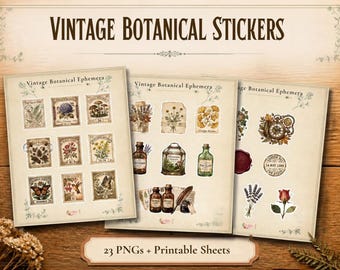 Vintage Botanical Stickers, Antique Floral Ephemera, Junk Journal Planner (Digital Download)