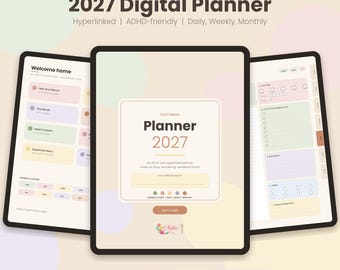 2027 Digital Planner, ADHD Friendly Hyperlinked Planner, GoodNotes iPad Planner, Portrait & Landscape, Daily Weekly Monthly, Notability