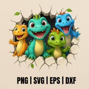 3D Dinosaurs Png, Sublimation Design, Kids Png, Cute Dinosaur Png, Colorful Design, 3d Hole Png, T-Shirt Design, Digital Download Png, DTF