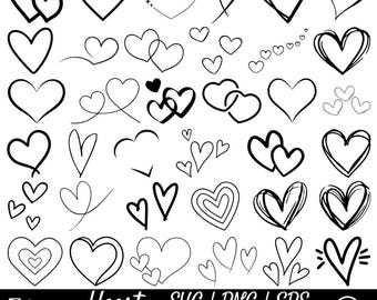Paquete de SVG de corazón, SVG de corazón, SVG de corazón dibujado a mano, SVG de corazón abierto, SVG de corazón con garabatos, SVG de corazón con bocetos, SVG de amor, SVG de San Valentín, Cricut, PNG, DXF
