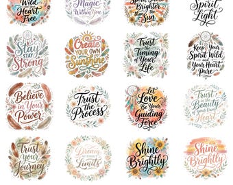 Inspirational Quotes PNG Bundle, Boho Wall Art Printable, Motivational Sayings, Aesthetic Clipart for Planners, Self Love Affirmation