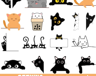 Peeking Cat Silhouette: SVG PNG EPS Clipart (Digital Download