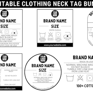 Paquete de etiquetas de ropa editables, etiquetas para el cuello de camisetas, etiquetas de cuidado de prendas DIY, etiquetas de ropa personalizadas, instrucciones de lavado, plantilla de Canva
