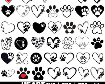 Heart Paw svg Bundle, Paw Print Clipart Silhouette,Dog Cat Paw Vector,Digital file
