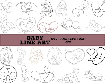 Baby Line Art\ Child\ Baby\ Newborn Toddler\ Line Drawing\ Instant Digital Download\ Laser Cutting File\ SVG\ PNG file