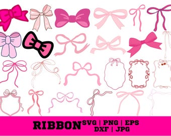 Boho Band SVG-Bundle, Kokette Schleife SVG, Schleife SVG, Haarschleife SVG, Schleife SVG, Hand zeichnen Rahmen, gewellte Ränder, Schleife Kontur