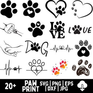 Paw Print SVG Bundle: Dog Cat Animal Paw Cut Files (Digital Download)
