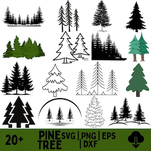 Pine Tree SVG Bundle | Evergreen Tree Clipart, Forest Silhouettes | Cut Files for Cricut and Silhouette - png, eps, dxf Formats
