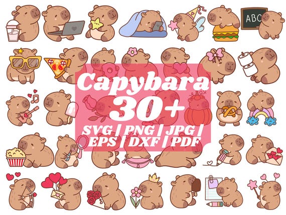 Cute Capybara SVG Bundle,Instant Digital Download for Cricut & Silhouette,Digital Sticker,Cute Capybara PNG,Kawaii Animal Illustration